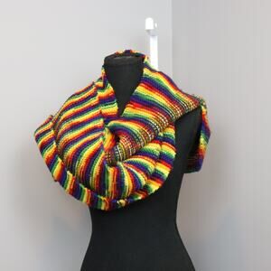 Hand Knit Rainbow Striped Scarf Long Cozy Unisex